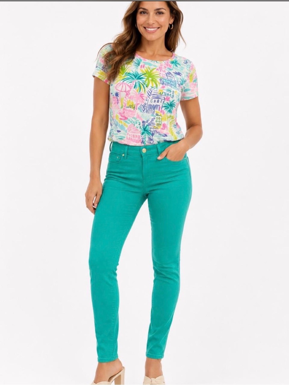 Lilly Pulitzer High Rise Vibrant Green Skinny Jeans size 0, like new